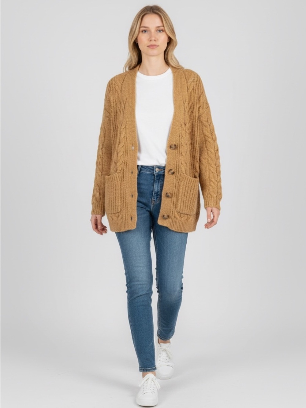 LOFT Cable-Knit Button Front Cardigan in Camel Size XS sweater academia preppy